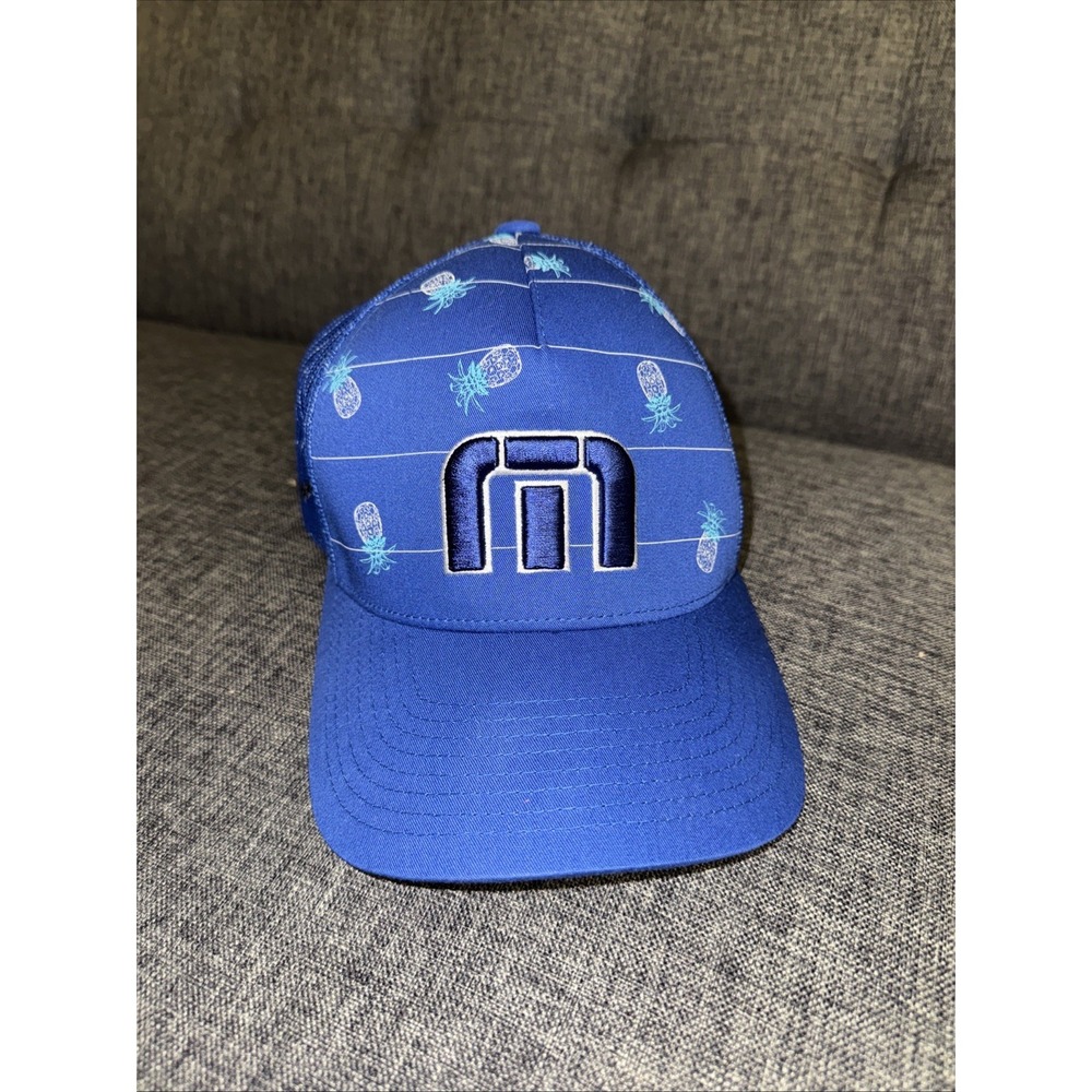 Yupoong Travis Matthew Golf Big Bend Blue Pineapple Mesh SnapBack Hat Used